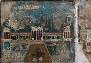 Fresque de troisième style représentant un paysage architectural, (détail) - Roman Roman