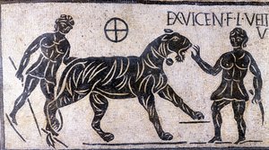 Dompteurs de tigres dans les murs du Colisée - Mosaïque romaine