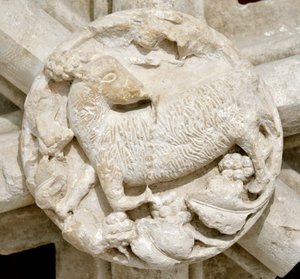 Un agneau, détail de la voûte de la chapelle Saint Laurent, disparu depuis plusieurs années et initialement situé au-dessus de l