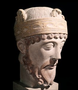 Portrait du roi carolingien de Francie occidentale Lothaire (sculpture en pierre) - Romanesque