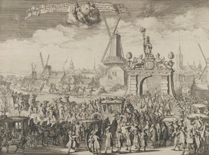 Entrée de Guillaume III à La Haye Inhalant van S.K. Maj. aende Westeynder brug door ..., 1691 - Romeyn de Hooghe