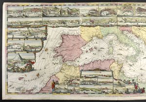 Carte de la Méditerranée avec des figures allégoriques et des monstres marins, de 