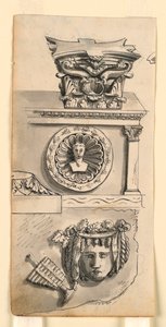 Dessins pour un chapiteau, un sarcophage et un relief - Romolo Achille Liverani