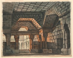 Décor de scène, intérieur de château fortifié pour "Ciro in Babilonia" de Gioachino Rossini, La Scala, Milan, 1818, "Prigione Sotterranea"