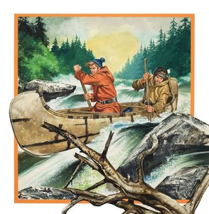 Jack London (1876-1917) voyageant en canoë (gouache sur papier)