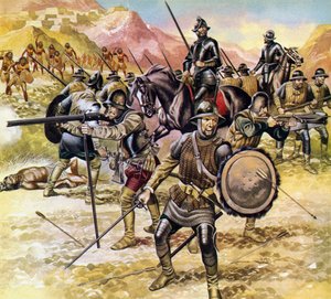 Mexique, Espagnols montant une expédition à la recherche d