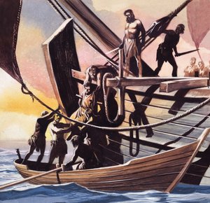 Pirates faisant un prisonnier (gouache sur papier)