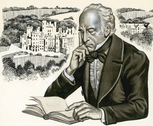 Auteur non identifié avec une maison en arrière-plan