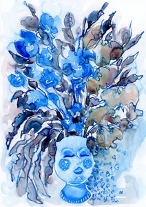 Une coiffe fleurie bleue fantaisiste - Rosana Laiz Blursbyai