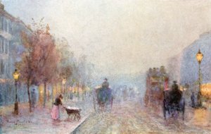 Brompton Road par une soirée brumeuse