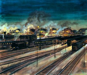 Chemins de fer allemands - Gare centrale de Munich la nuit