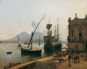 Le port de Naples avec le Vésuve