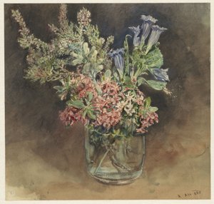 Verre avec des fleurs alpines