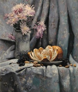 Chrysanthèmes et une Orange Ouverte