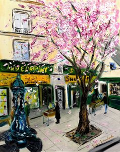 Fleurs de cerisier chez Shakespeare and Co Paris - avec embellissement doré