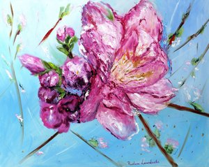 Fleurs de cerisier roses, avec ornement doré - Ruslana Levandovska