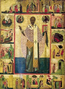 Saint Nicolas de Zaraisk avec des scènes de sa vie, début du 16e siècle - Russian icon.