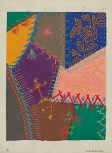 Détail de courtepointe folle, vers 1940