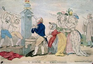 Une scène à Cheltenham. Caricature satirique, pub. 1788 - S.W. Fores
