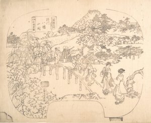 Épreuve de gravure sur bloc pour éventail, 19ème siècle - Sadahide Utagawa