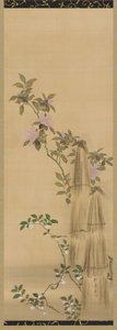 Fleurs roses et blanches et couvertures de paille, période Edo, 1761-1828