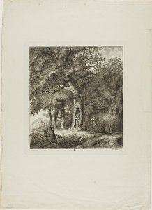 Nymphe se cachant dans un arbre, planche huit des Paysages Dédiés à M. Warelet - Salomon Gessner