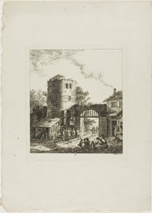 Procession à travers une porte rustique - Salomon Gessner