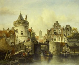 Vue imaginaire basée sur le Kolksluis - Salomon Leonardus Verveer