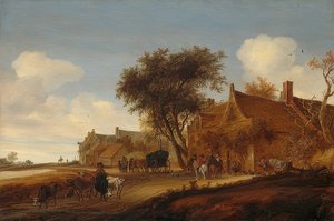 Une auberge de village avec une diligence. 1655 - Salomon van Ruisdael or Ruysdael