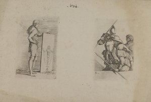 (Série de figurines) Homme aux cheveux longs tenant une pancarte - Salvator Rosa