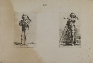 (Série de figurines) Vieil homme au chapeau à plumes, mains reposantes - Salvator Rosa