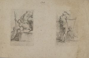 (Série de figurines) Homme assis, vu de dos, tenant une hache - Salvator Rosa