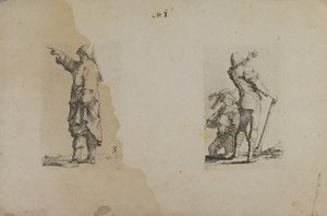(Série de figurines) Homme debout avec chapeau long, pointant du doigt - Salvator Rosa