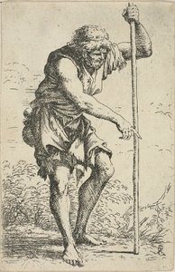 Un Vieil Homme en Haillons avec un Bâton et une Terre à sa Hanche, de Figurina