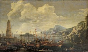 Port avec phare et navires - Salvator Rosa