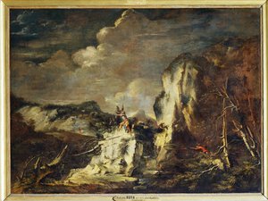 Paysage rocheux avec un chasseur et des guerriers - A rocky … - Salvator Rosa
