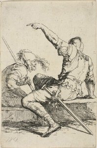 Deux guerriers assis sur des rochers bas