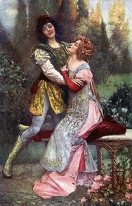 Littérature. Francesca da Rimini et Paolo Malatesta. Illustration inspirée par S. Postiglione dans : La Divine Comédie, par Dante Alighieri, République tchèque, vers 1910 (carte postale)