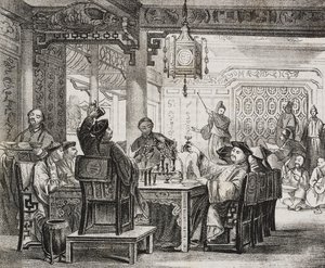Un banquet chinois riche, lithographie de Salvatore Puglia de Poliorama Pittoresco, n 11, 19 octobre
