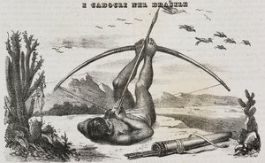 Homme Caboclo avec arcs et flèches, Brésil (lithographie de Salvatore Puglia de Poliorama Pittoresco, n 41, 18 mai) - Salvatore Puglia