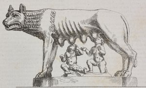 Louve capitoline, statue en bronze, Rome, Latium, Italie, lithographie de Salvatore Puglia de Poliorama Pittoresco, n 25, 25 janvier - Salvatore Puglia