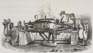 Rôti colossal, lithographie de Salvatore Puglia de Poliorama Pittoresco, n 4, 2 septembre