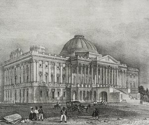 Façade du Capitole à Washington, USA, lithographie de Salvatore Puglia de Poliorama Pittoresco, n 42, 28 mai
