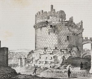 Mausolée de Cécilia Metella sur la Via Appia, Rome, Lazio, Italie, lithographie de Salvatore Puglia de Poliorama Pittoresco, n°20, 21 décembre - Salvatore Puglia