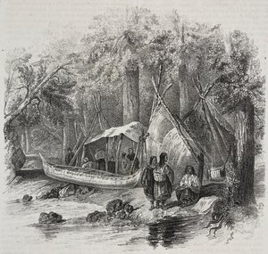 Amérindiens au Canada, lithographie de Salvatore Puglia de Poliorama Pittoresco, n 43, 3 juin - Salvatore Puglia