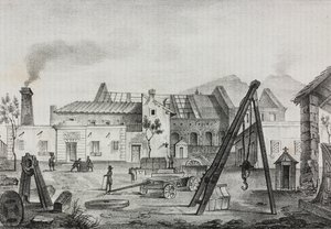 Reale Opificio meccanico (Usine Mécanique Royale) à Pietrarsa, Campanie, Italie, lithographie de Gaetano Riccio de Poliorama Pittoresco, n 39, 7 mai