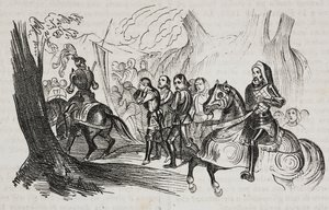 Retour des combattants à Barletta pour le défi, Apulie, Italie, lithographie de Salvatore Puglia de Poliorama Pittoresco, n 30, 1er mars