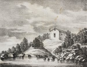 Sanctuaire de Peschici, Pouilles, Italie, lithographie de Salvatore Puglia de Poliorama Pittoresco, n 51, 27 juillet