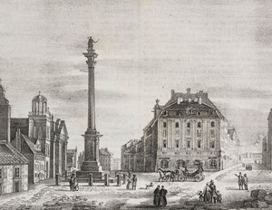 Colonne de Sigismond, pour commémorer le roi Sigismond III Vasa (1566-1632), Varsovie, Pologne, lithographie de Salvatore Puglia de Poliorama Pittoresco, n 46, 21 juin