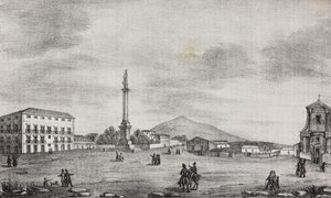 Place de la Statue à Catane, Sicile, Italie, lithographie de Salvatore Puglia de Poliorama Pittoresco, n 15, 19 novembre